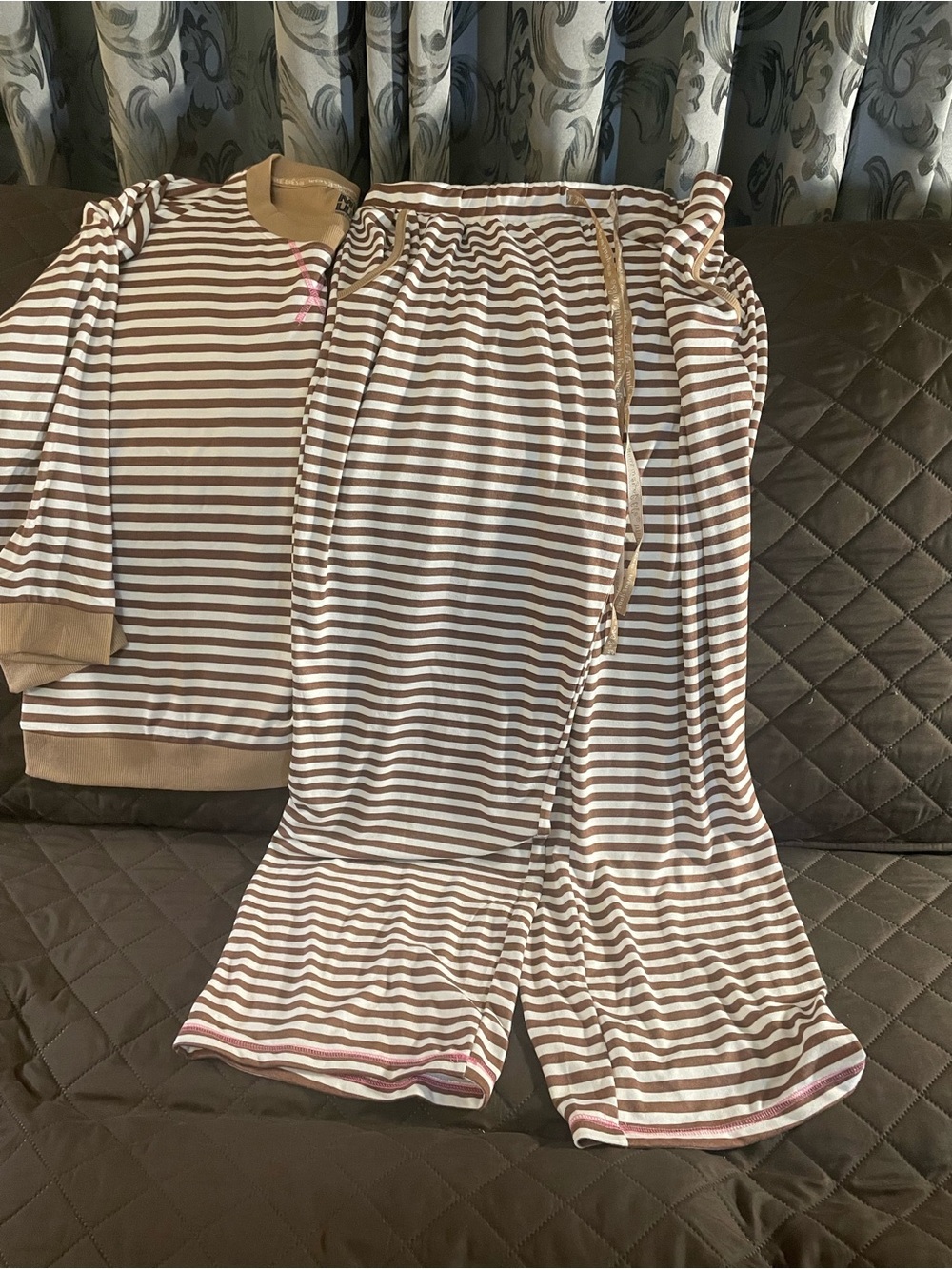 Muk Luks Super Soft NWOT Brown and White Striped Pajama Set